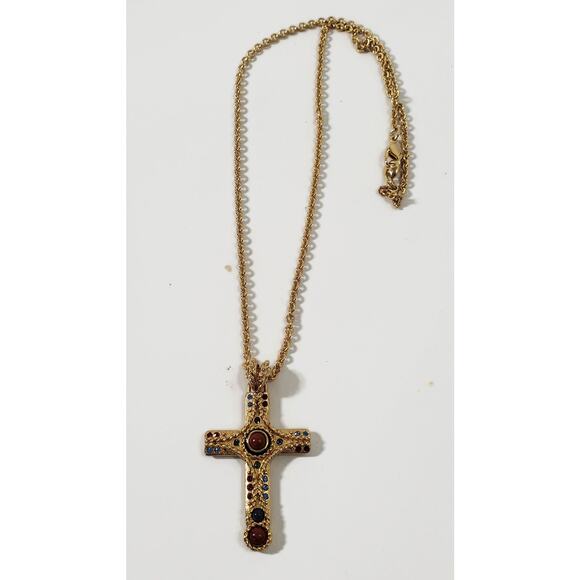 Camrose & Kross JBK Jackie Kennedy Gold Tone Cross Pendant Necklace With Box - Picture 2 of 9